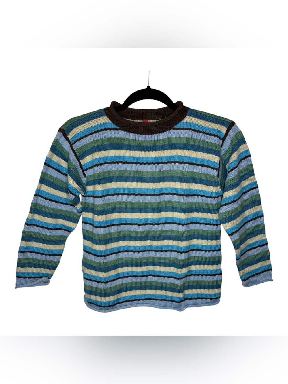 Hanna Andersson Vintage Sweater Boys 130(8) Striped Knit 100% Cotton Heavyweight